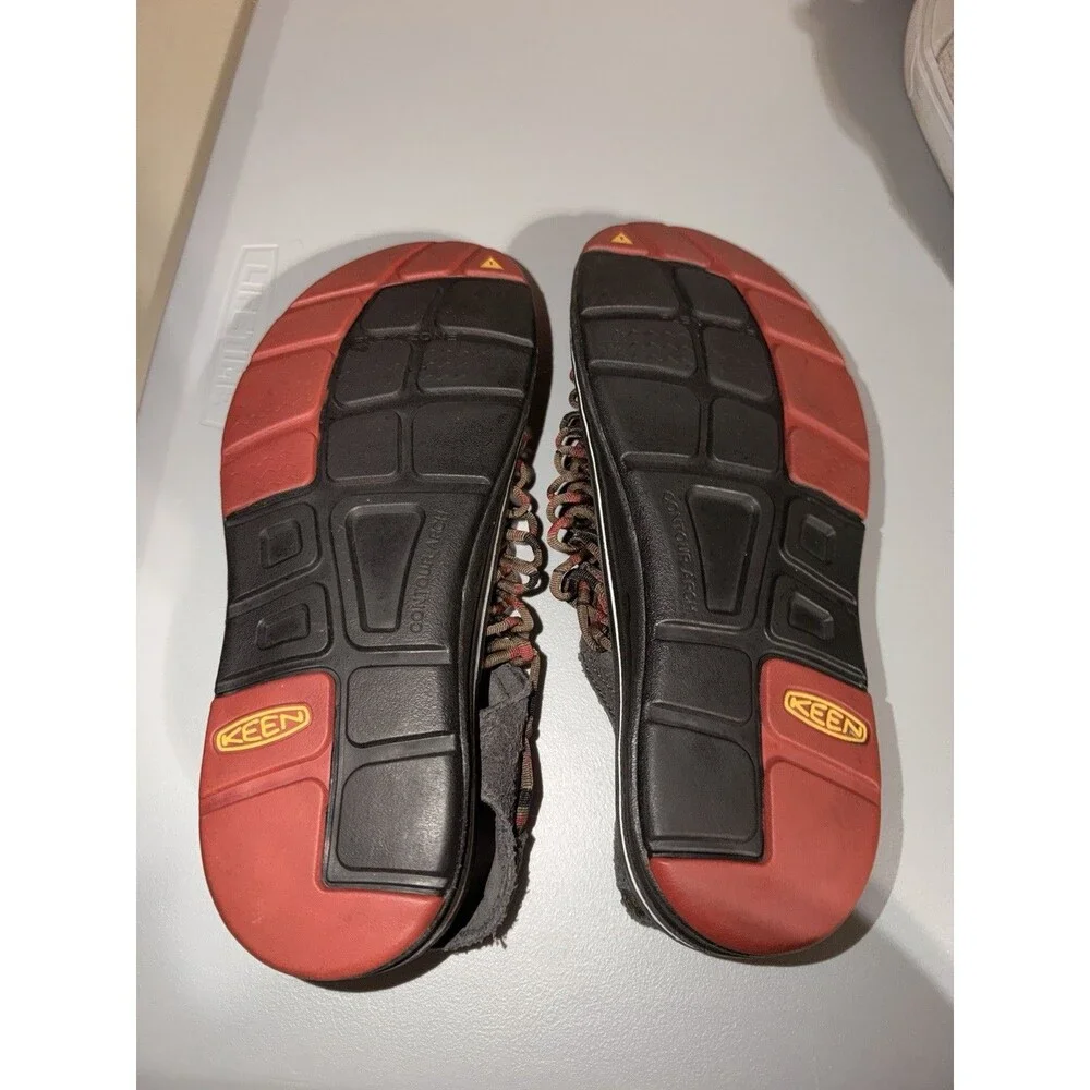 KEEN Sandals Mens 11 Brown Red Two Cord Woven Suede Athletic Hiking Shoes *READ*